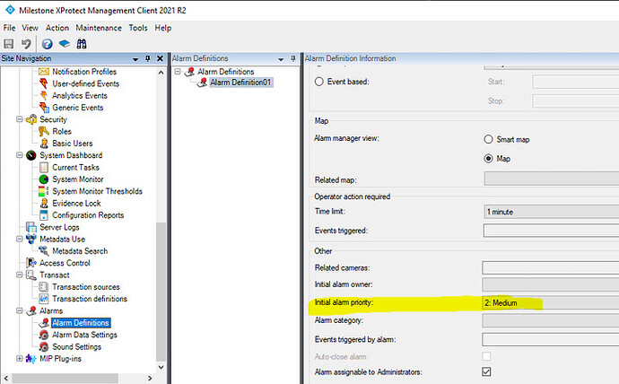 alarmdefinition priority