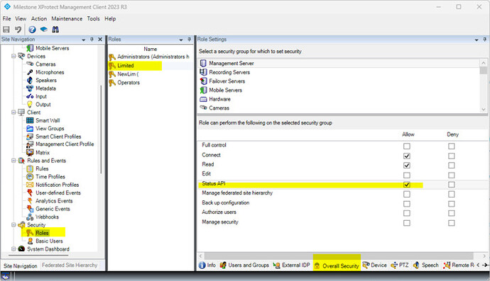 Milestone XProtect Management Client 2023 R3-Status API