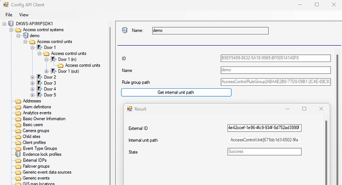 Config API Client-AcccesControlSystem-Get internal unit path
