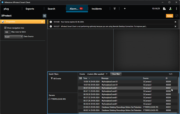 Milestone XProtect Smart Client- Alarm Manager- Setup to do Events